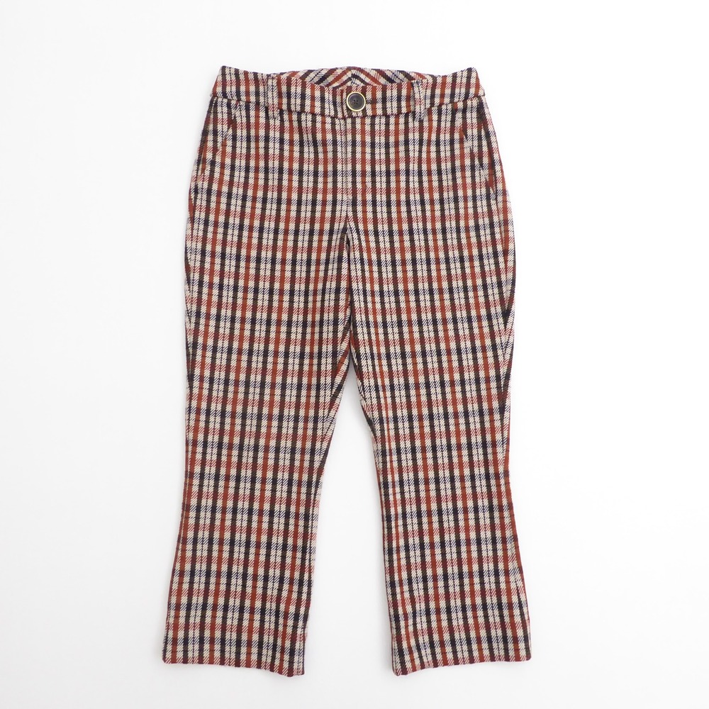cabi 4131 Jazzy Kick Flare Womens Pants Multi Plaid High Rise Cropped Trouser 4
